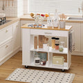 Shintenchi Kitchen Island on Wheels with Storage, Wheeled Island & Cart with 3-Tier Spice Rack, 3 Open Shelves and 1 Drawer, White