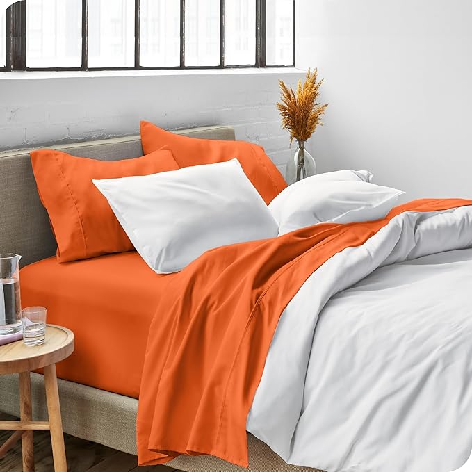 Bare Home Split Head Flex King Sheet Set - 1800 Ultra-Soft Microfiber Bed Sheets - Double Brushed - Deep Pockets - Easy Fit - 4 Piece Set - FlexTop King Bedding Sheets (Split Head Flex King, Orange)