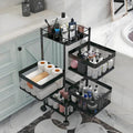 Rotating Kitchen Storage Rack，Bathroom Shelf，Kitchen Organization and Storage，Bathroom Storage Organizer，Fruit Basket，Rolling Carts with Wheels(Black, 4 Tier-Square)