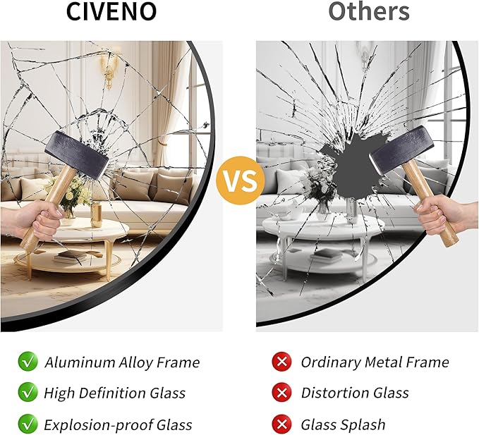 Black Round Mirror, 48 inch Large Circle Mirrors, Oversized Round Bathroom Mirrors, Aluminum Metal Frame Big Round Mirror, Huge Circluar Wall Mirror for Bathroom Living Room Entryway Bedroom