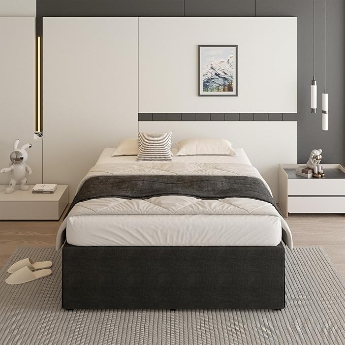 18 Inch King Size Bed Frame with Black Bed Cover, Metal King Size Platform Bed Frame No Box Spring Needed, Heavy Duty Mattress Foundation, Easy Assembly, Noise Free