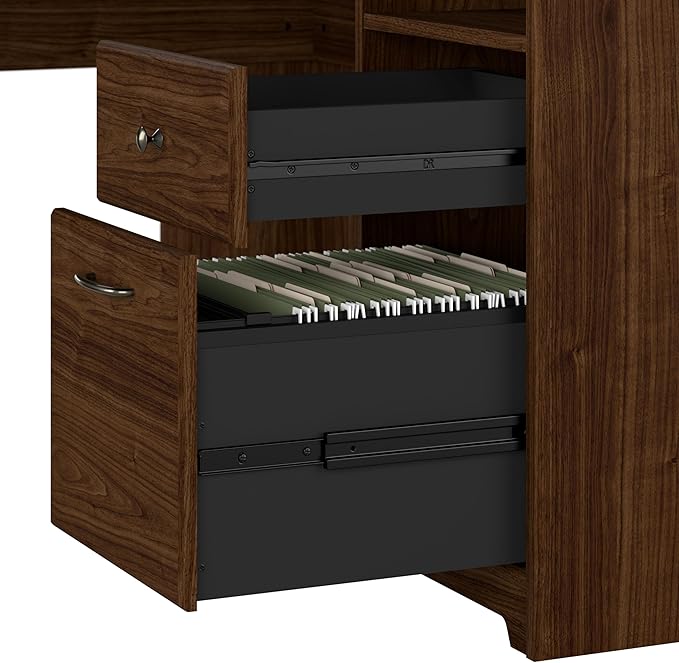 Bush Furniture Cabot L Shaped Desk with Hutch | Corner Desk with Storage for Home Office in Modern Walnut | 60W L Shaped Computer Desk