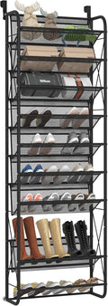 JSB 10 Tier Shoe rack Mesh fabric Over The Door Shoe Organizer X-structure Trouser hangers Closet Pantry Hanging Shoe Clothes Toys Storage Shelves (Black, 10 Tier)