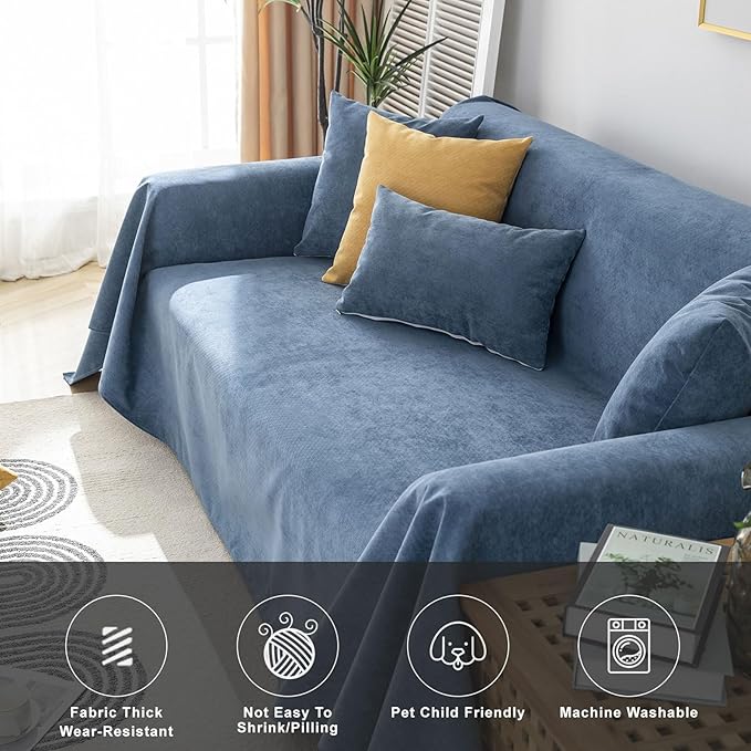 STACYPIK Waterproof Dark Blue Sofa Cover, Washable Couch Cover for 2 Cushion Couch, Anti-Slip Furniture Protector, Pet-Friendly Couch Cover for Pets and Kids, Loveseat Covers, Futon Cover-71X102IN