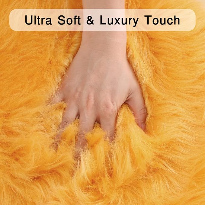 duduta Yellow Faux Sheepskin Runner Rugs 2x6 ft, Fluffy Shag Bedroom Rug Fur Sofa Couch Covers Washable
