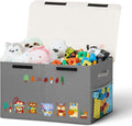 80L Large Toy Storage Box with Lid, Large Toy Box Chest for Kids, Girls and Boys, Nursery Room and Living Room, 26"x13" x16" (grey-animal)