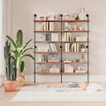 Industrial Ladder Shelf Bookcase, Wall Mounted Rustic Bookshelf, Retro Wood Metal Pipe Industrial Shelves for Living Room(Weathered Brown, 6 Tier - 10" D x 70" W x 82.5" H)