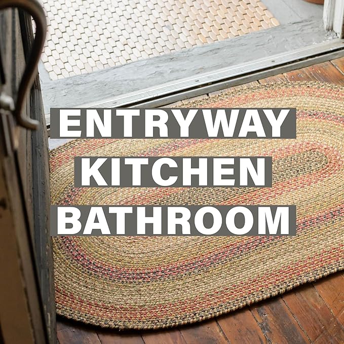 Kingston Oval Braided Rugs 20x30 – A Jute Braided Multi Colored Rug to Use in Kitchen, Entryway, and Bathroom