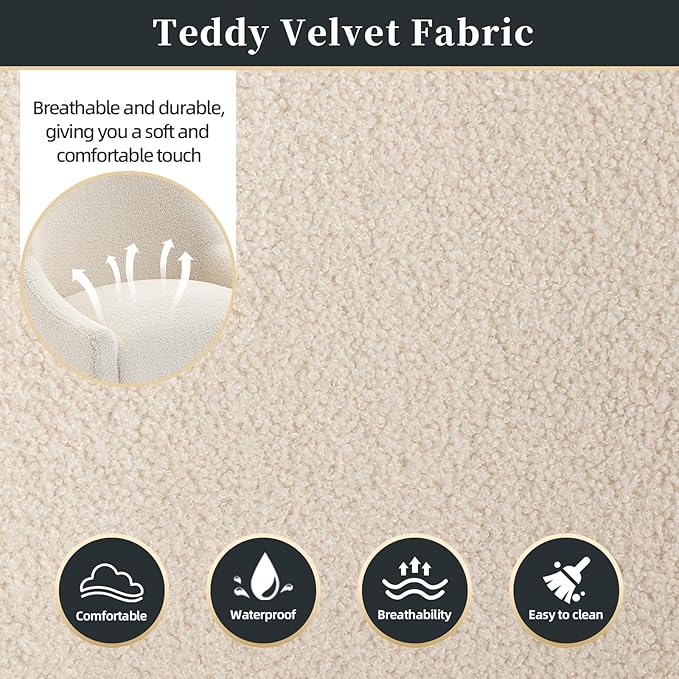 Modern Velvet Dining Chairs Set of 4, Contemporary Upholstered Furniture Collection with Polished Gold Metal Legs, Elegant Accent Chairs for Kitchen Living Room(Teddy Fleece,Beige)