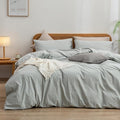 BESTOUCH Duvet Cover Set 100% Washed Cotton Linen Feel Super Soft Comfortable Chic Lightweight 3 PCs Home Bedding Set Solid Northern Droplet Grey Super King Plus