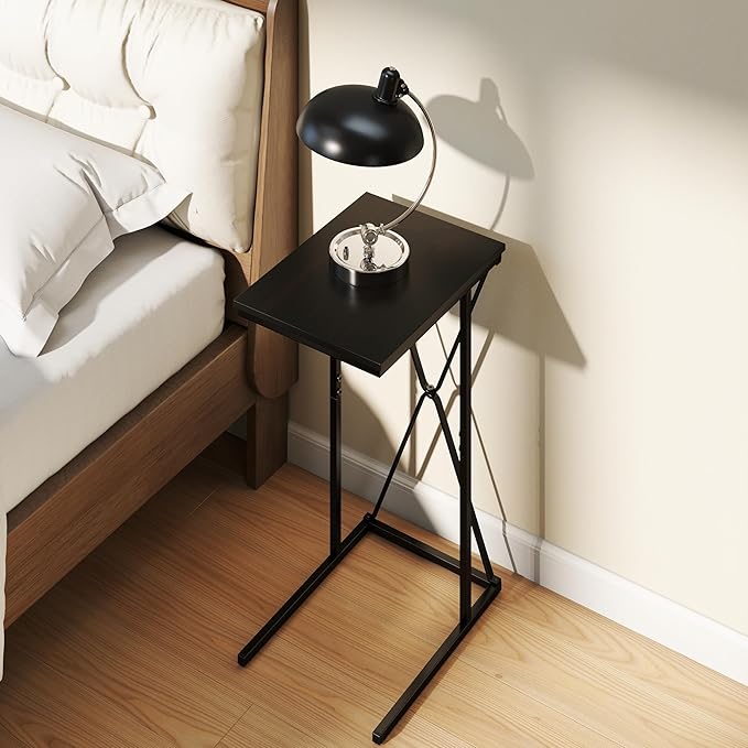 Manora TV Dinner Tray Table, C Shaped End Table for Couch, Slide Under Couch Table for Small Space, Living Room or Bedroom, Black