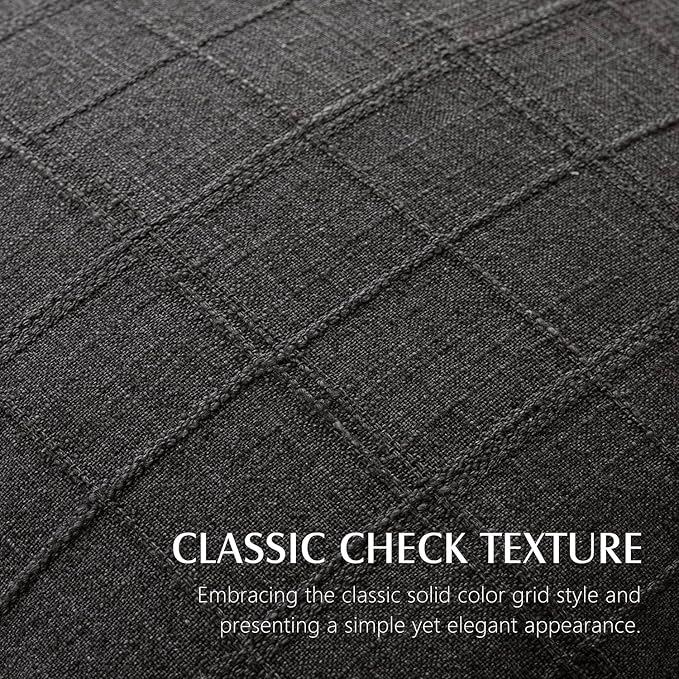 Foindtower Set of 2 Decorative Linen Check Throw Pillow Covers Neutral Long Body Lumbar Cushion Covers Farmhouse Vintage Home Decor For Sofa Chair Couch Bedroom Living Room Outdoor,14×36 Inch,Charcoal