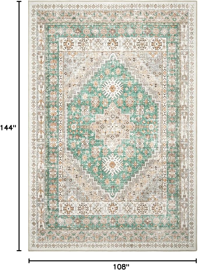 zesthome 9x12 Area Rugs,Stain Resistant Washable Rug,Ultra-Thin Rugs for Living Room,Bedroom,Non-Slip Backing Home Decor Large Area Rug (Green,9'x12')