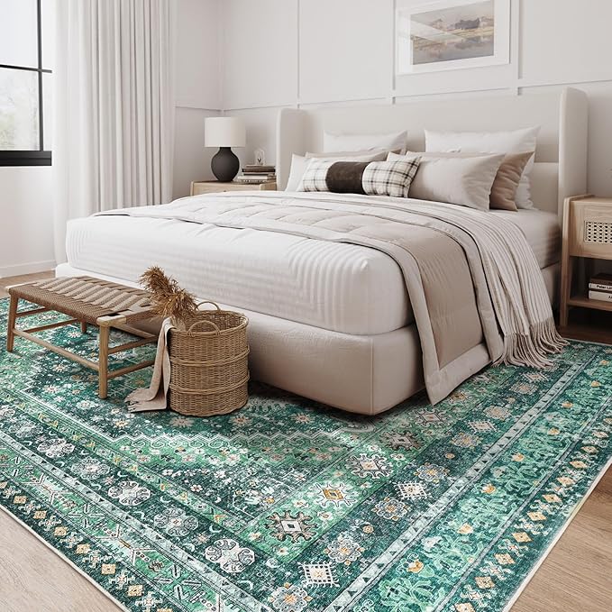 zesthome 6x9 Area Rug, Super Soft Washable Rugs for Living Room, Non-Slip Stain Resistant Vintage Rugs, Ultra-Thin Large Area Rugs(Green/Teal,6'x9')