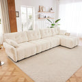 Modern Chenille Fabric 4-Seat Sofa w/Ottoman+2 Pillows, Premium Upholstery Living Room Couch with Tufted Backrest & Comfortable Armrests and High-Resilience Memory Foam Cushions,White