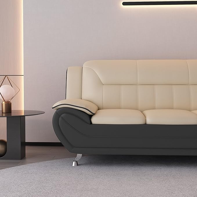 Container Furniture Direct Michael Modern Faux Leather Upholstered Stainless Steel Legs Living Room, Chair, Loveseat, Sofa, Persian Red
