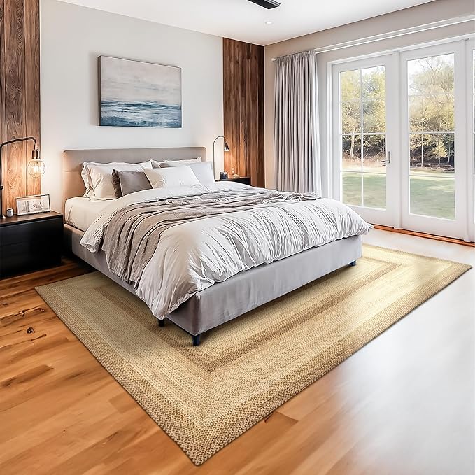 Cookie Dough Braided Area Rug 6x9' - Rustic Farmhouse Rugs for Living Room, Dining Room and Bedroom