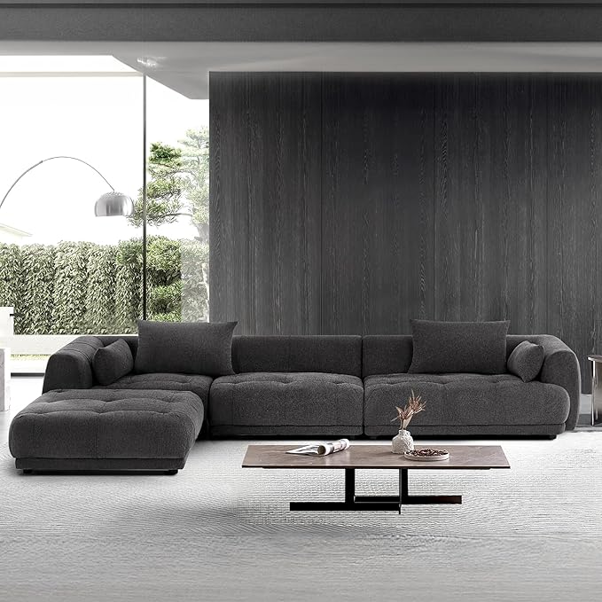 COLAMY 144" Modular Sectional Chenille Couch with Ottoman, Cloud Sectional Sofa Set with Ottoman,for Living Room(Gray)