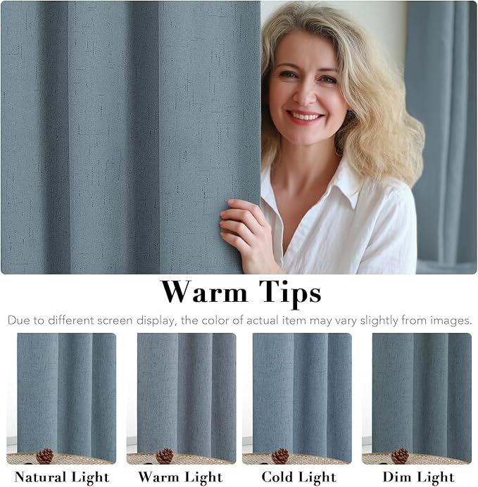 H.VERSAILTEX Linen Blackout Curtains 84 Inches Long 100% Blackout Thermal Insulated Textured Linen Look Curtain Draperies Anti-Rust Grommet, Energy Saving with White Liner, 2 Panels, Stone Blue