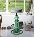 Topower Antique Industrial Round Bottom Adjustable Height Cafe Coffee Retro Vintage Stylish Water Pipe Design Pub Kitchen Bar Stool (Antique Green, PU Leather Top)