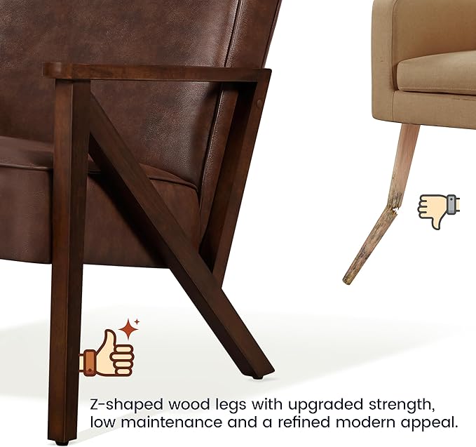 Yaheetech Accent Chair, Armchair with Strong Wood Frame, PU Leather Modern Retro Lounge Chair for Living Room/Lounge/Office/Reception Area, 2 Pieces, Dark Brown