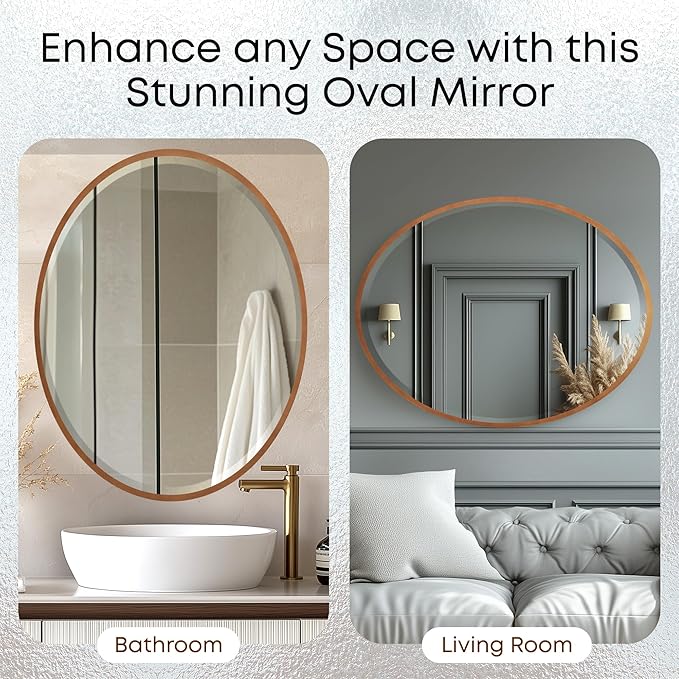 OVALCREST - Oval Wooden Beveled Wall Mirror for Home Decor, Bathroom, Vanity, Bedroom, Living Room, Hallway - London Style (Gold Spray) 31.1 x 41.1