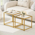 Garden 4 you Coffee Table Set of 2, Modern Patterned Glass Nesting Table, Metal Frame Square Center Table Set, Side Tables, Nesting Coffee Table for Living Room, Bedroom and Small Spaces, 19.7in Gold