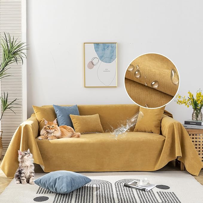 STACYPIK Waterproof Ginger Couch Cover for Sectional, Loveseat Covers, Futon Cover, L Shaped Cover, Anti-Cat Scratch Furniture Protector for 2 Cushion Couch，Washable Pets Protector Sofa Cover-71X71IN