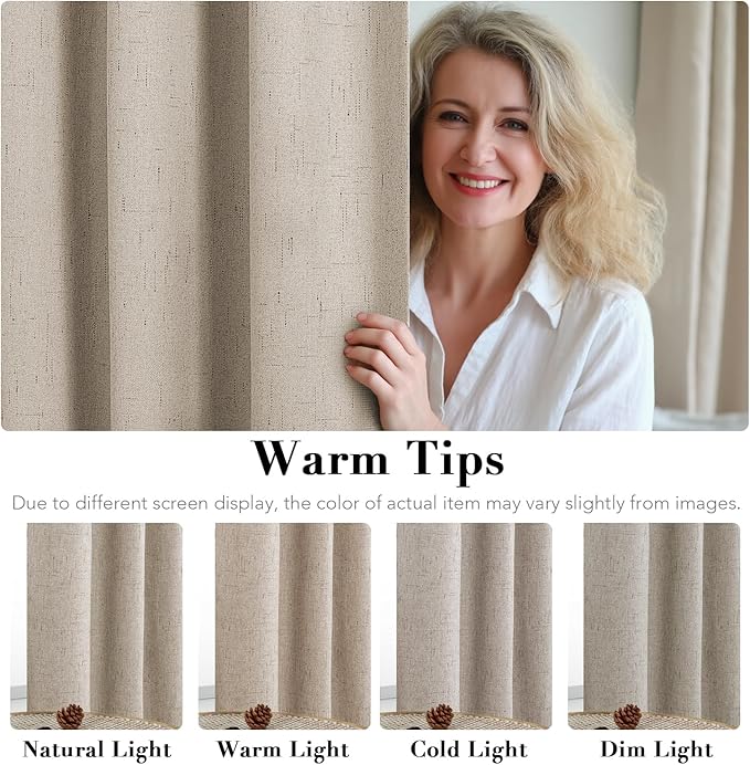 H.VERSAILTEX 100% Blackout Curtains for Bedroom Thermal Insulated Linen Textured Curtains Heat and Full Light Blocking Drapes Living Room Curtains 2 Panel Sets, Cobblestone, 42x84 Inch