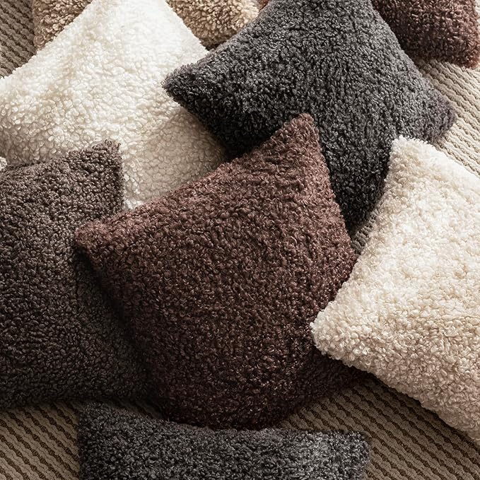 Foindtower 2 Pieces 24x24 Inch Dark Gray, Faux Fur Throw Pillow Cover Accent Sherpa Furry Pillow Covers Fuzzy Soft Pillowcases Cozy Sheepskin Decorative Fleece Cushion Case for Bed Couch Living Room