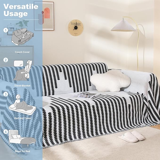Boho Sofa Cover, Couch Covers for 3 Cushion Couch Sofa Pet Friendly, Sofa Cover Washable, Soft Chenille Living Room Couch Covers Slipcover, Pet Furniture Protecto (2# White, 71" x 150")