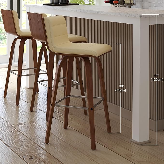 Armen Living Vienna Bar Height Bar Stool Kitchen and Dining, 30" Cream/Walnut, More color/size option