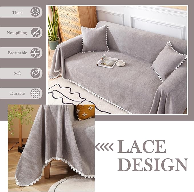 HANDONTIME Couch Cover for Dogs Grey Sectional Couch Covers for 2 Cushion Couch Sofa Flower Cute Sofa Covers Machine Washable Easy Install Couch Blanket Cover Slip Covers for Sofas/Couches, 71" X118"