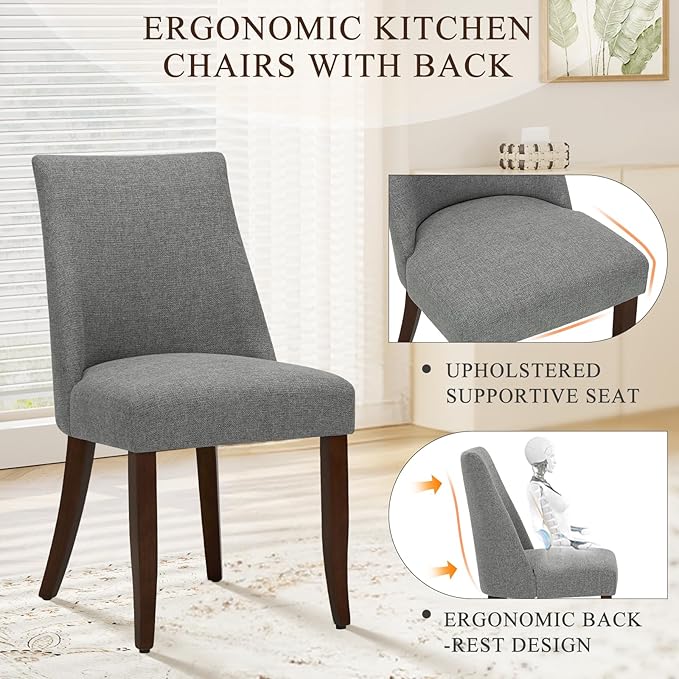 COLAMY Upholstered Dining Chairs Set of 4, Mid Century Modern Kitchen Chairs with Back, Farmhouse Fabric Side Dining Room Chairs with Wood Legs for Dining Room Restaurant, Light Grey
