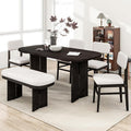 Merax Farmhouse Wooden Dining Set of 6, 65 Inch Rectangular Kitchen Table, Upholstered 4 Chairs with Backrest, Bench with Cushion, Easy Assemble, Espresso