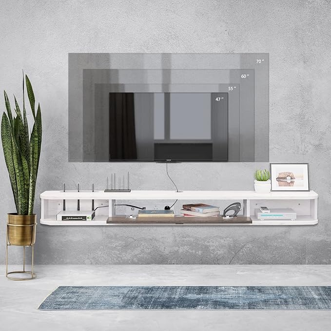 Pmnianhua Modern Floating TV Stand, 47'' Wall-Mounted Media Console with Storage for Bedroom, Living Room (Grey-White)