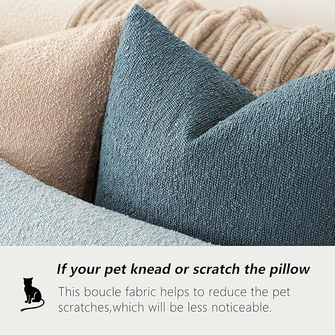 Foindtower Set of 2, Decorative Textured Boucle Throw Pillow Covers Accent Solid Pillow Cases Neutral Cozy Couch Cushion Case for Chair Sofa Bedroom Living Room Home Decor 26x26 Inch Misty Blue