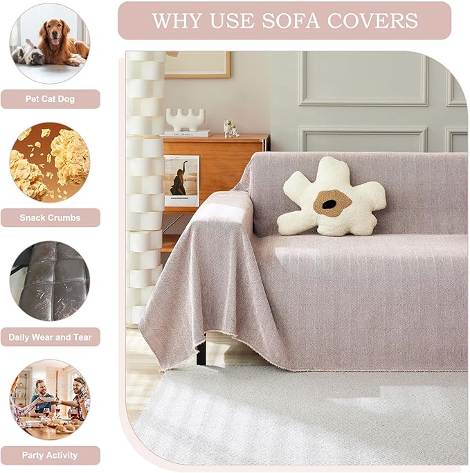 STACYPIK Stylish Cozy Pink Sofa Cover for Dogs Kids Geometric Couch Cover Herringbone Couch Slipcover for Sectional Couch Covers L Shape for 2 Cushion Couch Pet Furniture Throw Cover Washable-71X118IN