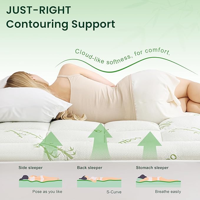 Love's cabin Queen Mattress Topper, Rayon Derived from Bamboo, 900 GSM Breathable Mattress Topper Pad, Thick Pillow Top Mattress Pad with Stretches up 8"-20" Deep Pocket(60"x80"), Green