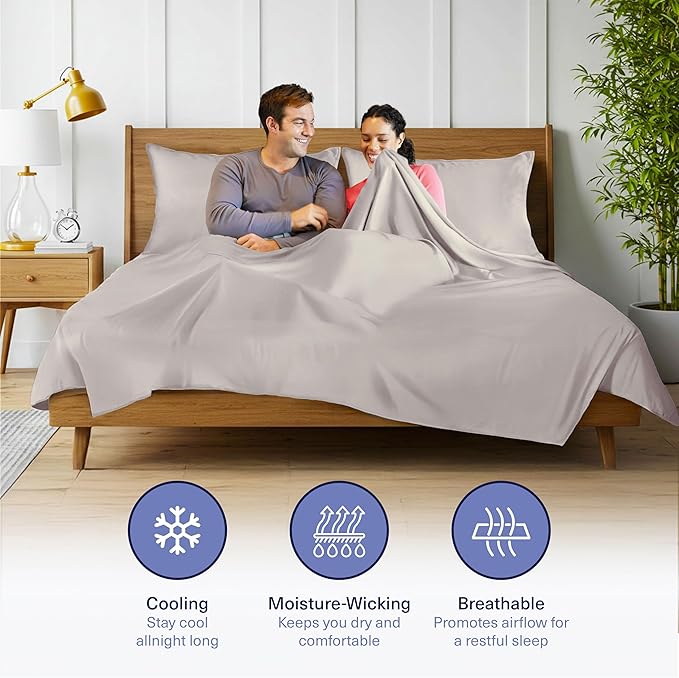 Kickoff Viscose Bamboo Sheets Full Size 4-pc 100% Organic Bamboo Viscose Bed Cooling Sheets Full Size Set Cool Bedding for hot Sleepers Sheet, Flat, Fitted, Pillowcases (Dove Grey, F)