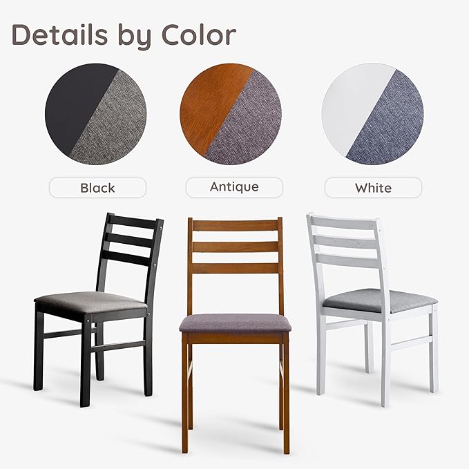 Livinia Seattle Modern Farmhouse Kitchen Dining Room Chair Set of 2, Solid Wood Fabric Upholstered Cushion Seat Wood Ladder Back Chairs (Black)