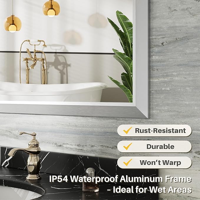 24x32 Inch Silver Bathroom Mirror for Wall, Thick Metal Framed Rectangle Mirrors for Over Sink, Bedroom, Living Room, Entryway, Anti-Rust, HD Tempered Glass