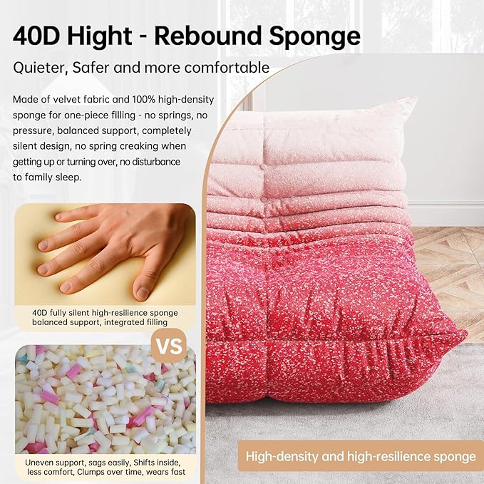 Bean Bag Chairs for Adults, BeanBag Reading Chair Memory Foam Couch, Floor Chair Soft Teddy Material, Comfy Reading Nook Chairs for Bedroom Living Room Office (Pink White)