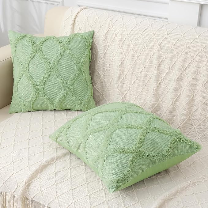 decorUhome Throw Pillow Covers 16x16 Inch Set of 2, Soft Plush Faux Fur Wool Sage Green Couch Pillow Covers, Decorative Neutral Pillow Cases for Bed Sofa Living Room Home Decor