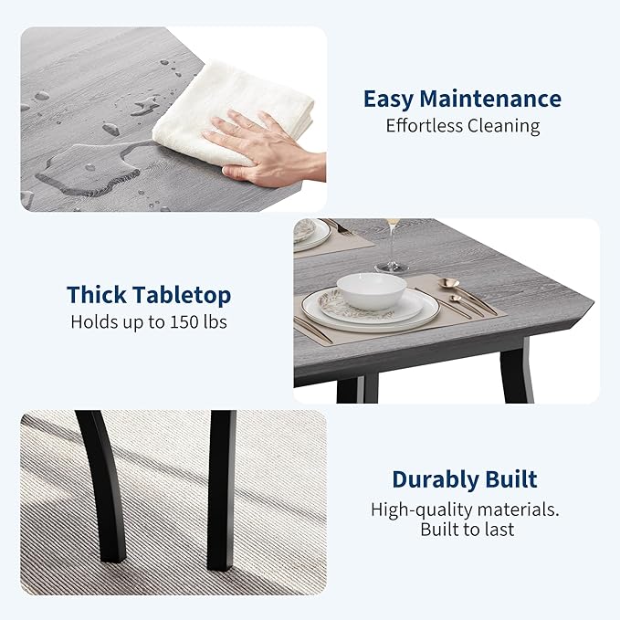 Dining Table Set for 4, Wooden Kitchen Table with Upholstered Bench & 2 Cushion Chairs, Space-Saving Dinette Set for Studio, Kitchen, Dining Room, Apartment(43''x28''x30''), Gray
