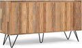 SIMPLIHOME Hunter Buffet - 60 inch Wide Solid Mango Wood 3-Door Sideboard Buffet in Natural, Contemporary Storage Cabinet for Dining Room or Kitchen with Adjustable Shelves and Metal Legs