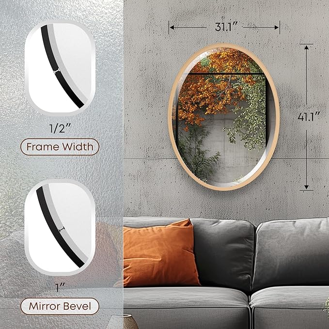 OVALCREST - Oval Wooden Beveled Wall Mirror for Home Decor, Bathroom, Vanity, Bedroom, Living Room, Hallway - London Style (Gold Paint) 31.1 x 41.1