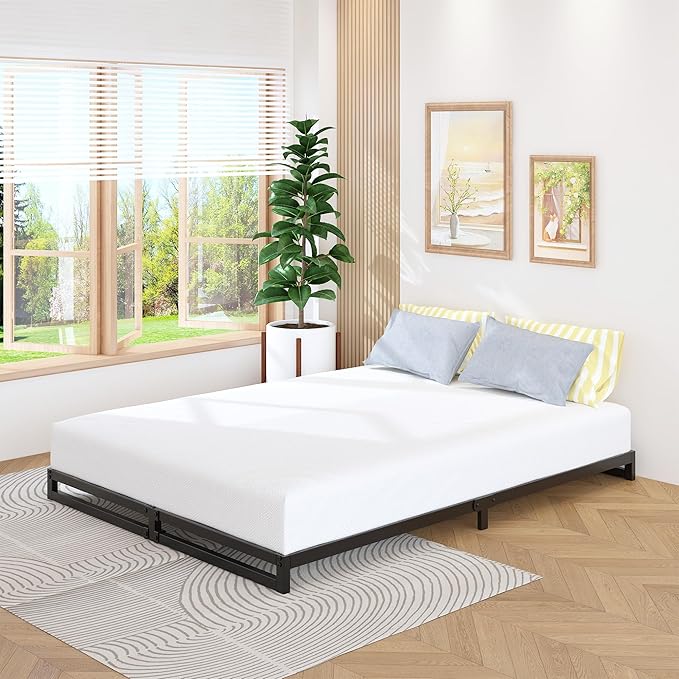 6 Inch California King Bed Frames No Box Spring Needed Heavy Duty Metal Cal King Platform for Mattress Foundation, Noise Free, Easy Assembly, Black