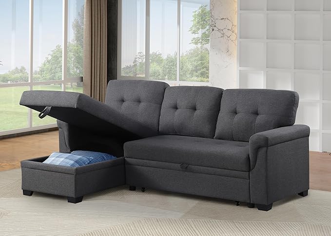 Devion Furniture Philly 4-in-1 Convertible L Shaped Couch with Pull Out Bed and Storage, Sectional Sleeper Sofa with Reversible Chaise for Living Room, Apartment, Bedroom, Office