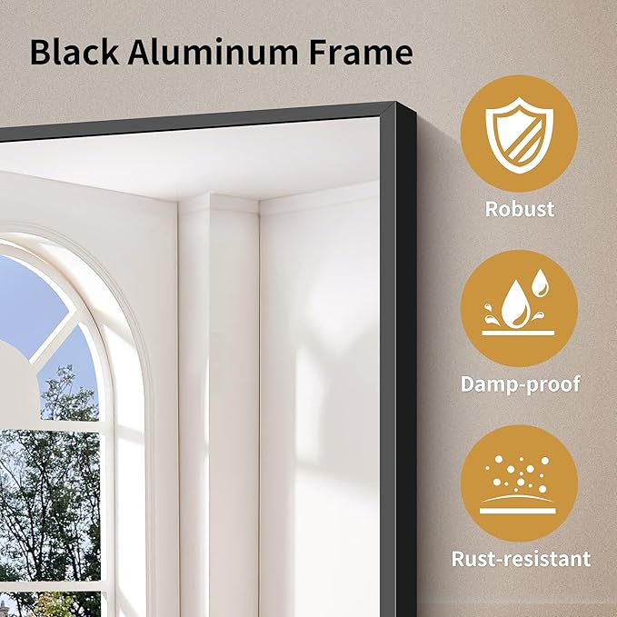 YIROMAN Bathroom Mirror 60"x36", Large Matte Black Bathroom Mirror for Over Sink with Aluminum Frame, Rectangular Vanity Mirror with Right Angle, Wall Mirror Hangs Horizontal or Vertical, Shatterproof